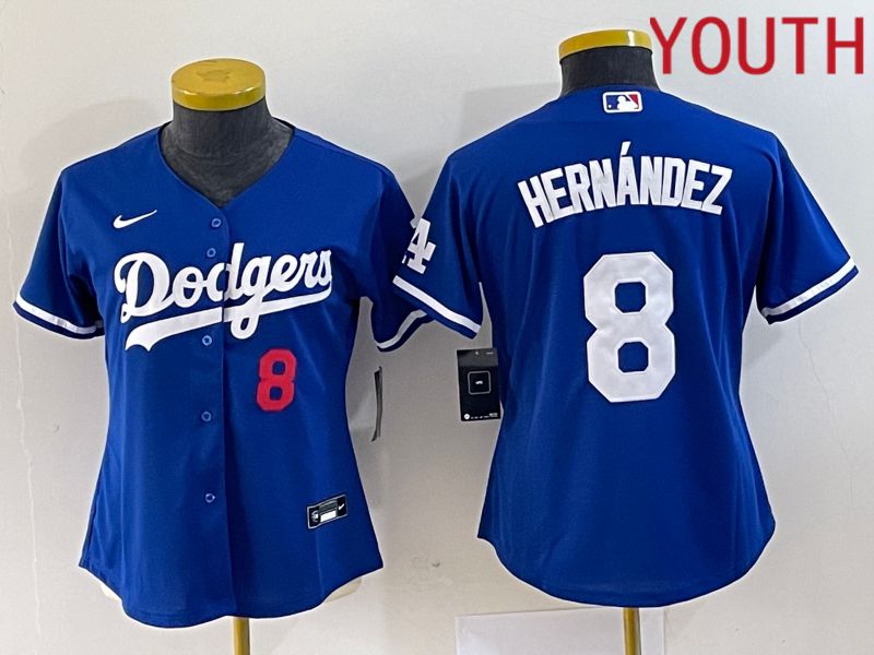 Youth Los Angeles Dodgers #8 Hernandez Blue Nike Game 2023 MLB Jersey